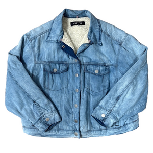 Express Sherpa Denim Button Up Jean Jacket Fleece Size XL